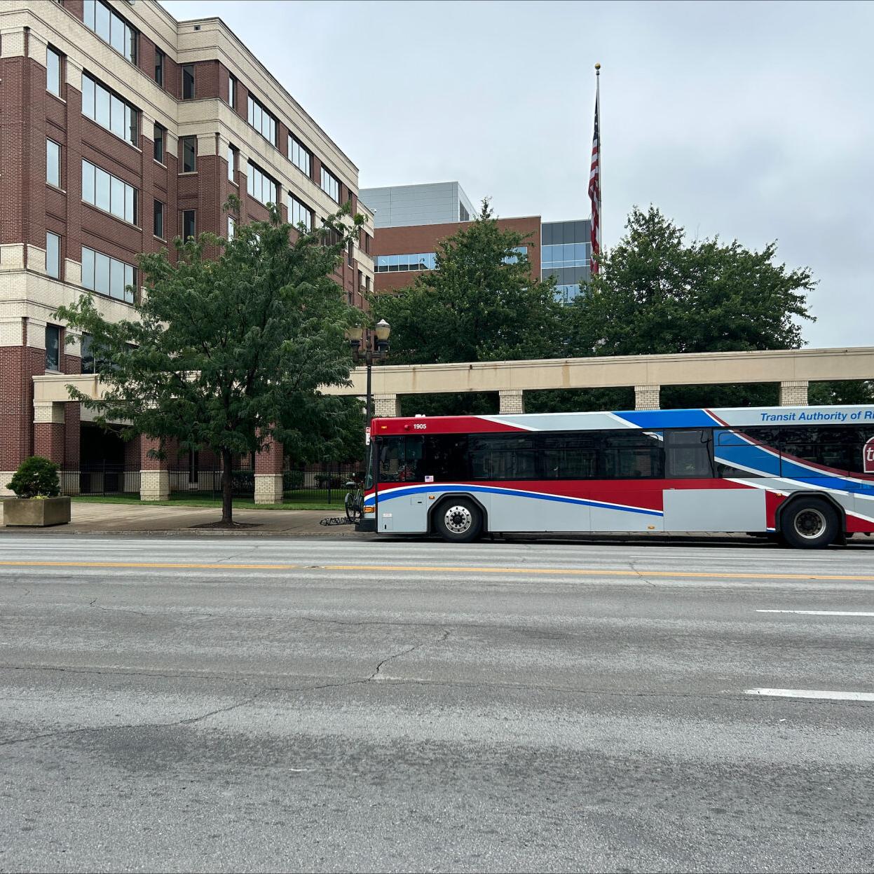 TARC bus outside TARC building in Louisville